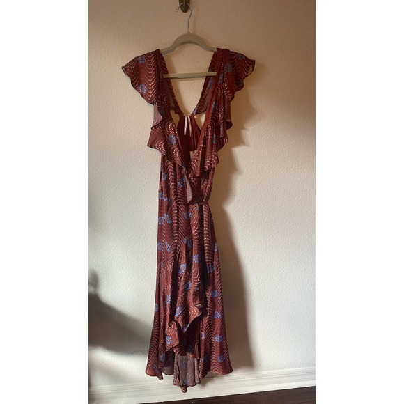 Anthropologie Ruffle-Sleeve Printed Wrap Maxi Dress Size S NWT - Picture 5 of 8